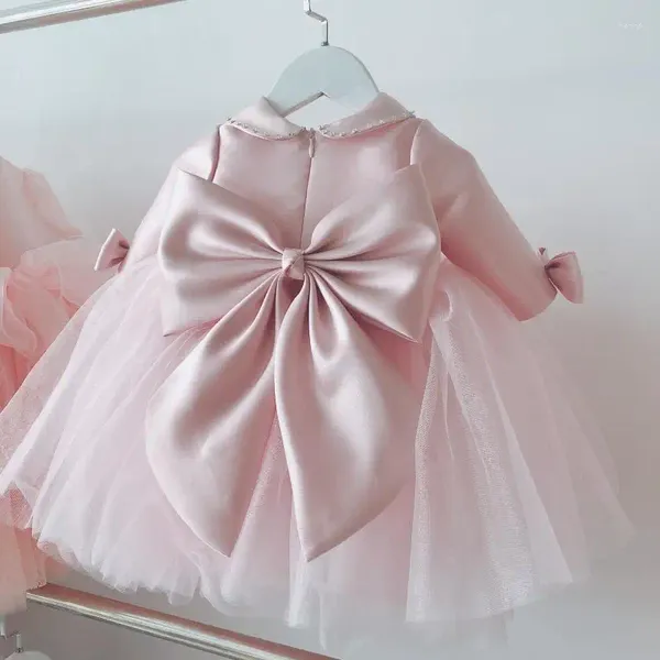 Платья для девочек, милое розовое детское платье для крещения для девочек, тюлевое платье принцессы для первого года рождения, праздничная одежда для новорожденных