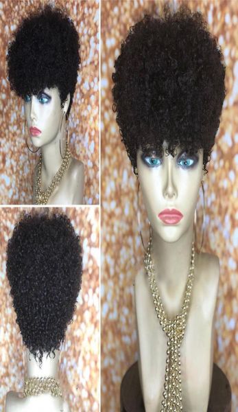 Estoque novo cabelo humano real curto bob pixie corte perucas brasileiras sem cola nenhuma peruca dianteira do laço africano americano2383244