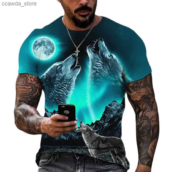 T-shirt da uomo 2023 T-shirt lupo per uomo Stampa animale manica corta Top 3D T-shirt da uomo casual da strada T-shirt oversize da uomo Abbigliamento vintage Q230102