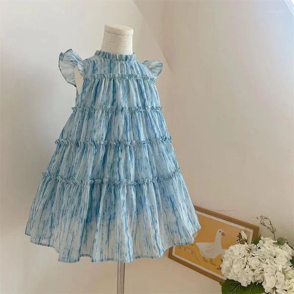 Mädchen Kleider 2024 Ärmelloses Mädchen Prinzessin Kleid Mit Schleife Mode Designer Blau Party Elegante Vestidos Para Ninas Baby