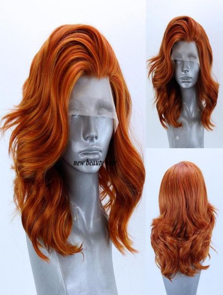 Nova cor de cobre vermelho auburn curto corpo onda bob perucas laranja cor peruca dianteira do laço sintético para mulher com part1668769