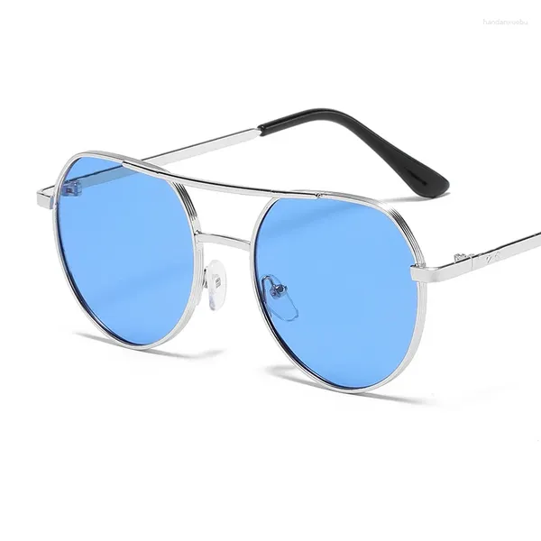 Солнцезащитные очки цвета океана в круглой оправе с двойным лучом для мужчин и женщин, простые элегантные солнцезащитные очки с градиентной УФ-защитой, очки унисекс
