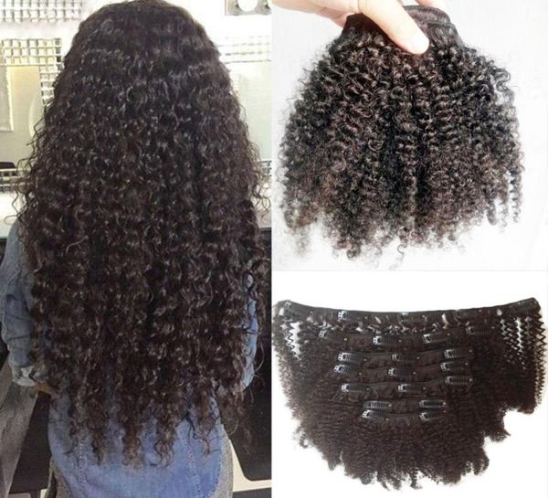 Clipe grosso virgem na extensão do cabelo Kinky Curly Clip ins 100g 120g 7pcs Cor Natural 4B 4C Afro Kinky Curly Clipe no cabelo humano Ex8442673