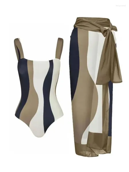 Kadın Mayo Moda Rengi Tek Parça Mayo Bloking Kadınlar 2024 Yüksek Belli Muhafazakar Bikini Yeşil Kayış Stili Kapak