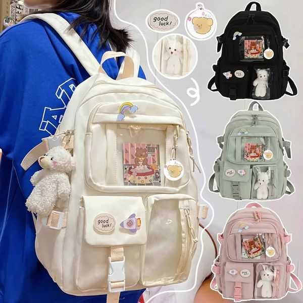 Japonês do ensino médio meninas mochila sacos de escola para adolescentes multi bolsos kawaii mochila feminina harajuku bonito 240102