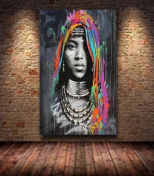 Mulher negra africana graffiti arte cartazes e impressões abstratas pinturas em tela menina africana na parede imagens de parede decor8014454