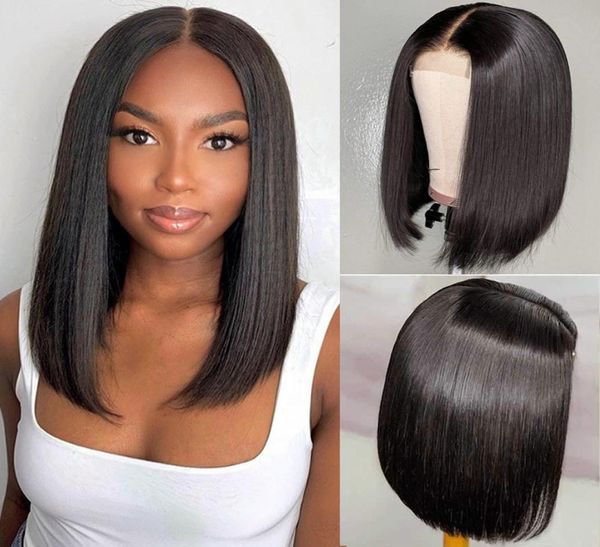 Ishow 2x6 bob cabelo humano frente do laço perucas brasileiras cabelo virgem em linha reta perucas de cabelo humano para as mulheres pré arrancadas fechamento do laço suíço w7629489