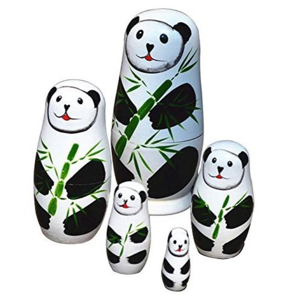 5 pezzi set carino matrioska bambola russa bambole panda giocattoli di legno dipinti a mano regalo artigianale cinese fatto a mano9559994