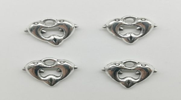 200 pçs bonitos golfinhos duplos encantos de prata antigos pingentes jóias diy colar pulseira brincos acessórios 1112mm personalize1615906
