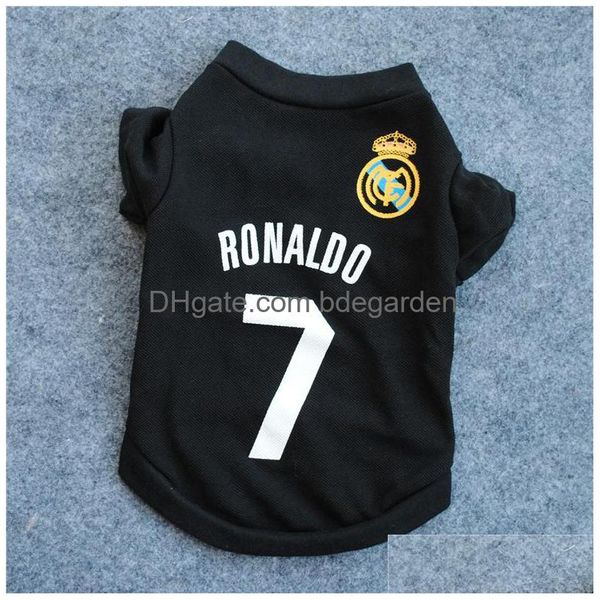 Sublimazione Blanks Abbigliamento per cani Primavera Autunno T-shirt per cani da compagnia Maglietta nera da calcio Portogallo Team Ronaldo Consegna di goccia Dh2Hx