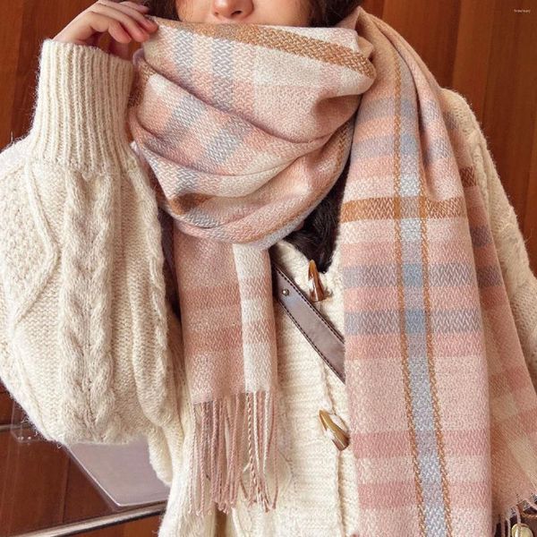 Schals Dicke Warme Winter Schal Plaid Print Frauen Kaschmir Pashmina Schal Dame Wrap Quaste Gestrickte Männer Foulard Decke 180 cm