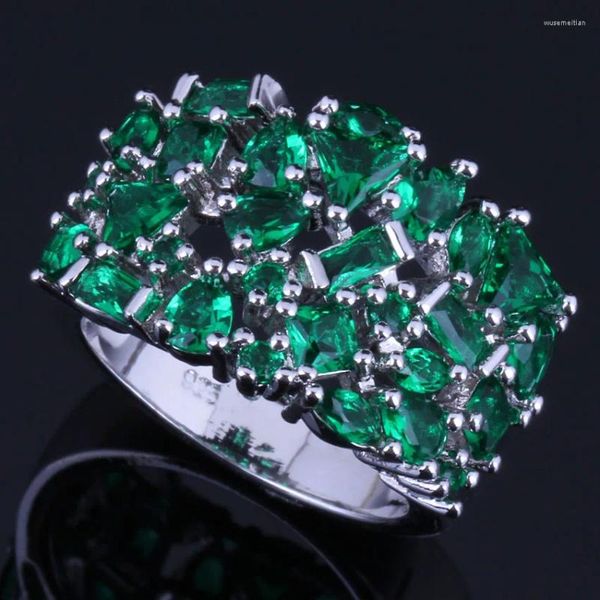 Küme halkaları kraliyet yeşil kübik zirkonya gümüş kaplama yüzüğü v0581