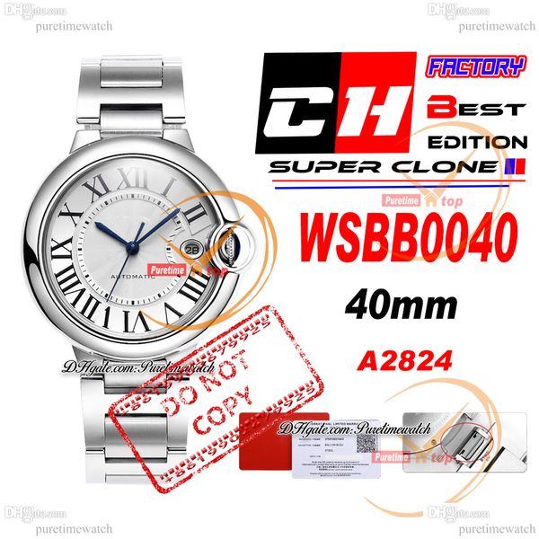 CHF WSBB0040 A2824 Relógio masculino automático 40 mm com mostrador de textura de prata pulseira de aço inoxidável Melhor edição 36 mm 33 mm Relógios femininos de quartzo suíço 26 estilos Puretime B02