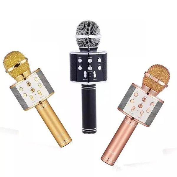Mikrofonlar WS858 Bluetooth Kablosuz Mikrofon HiFi Hoparlör WS858 Sihirli Karaoke Oyuncu Mikrofon Hoparlörleri Cep Telefonu Tableti İçin Müzik Kaydet