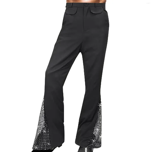 Pantaloni da uomo Carnevale Uomo anni '70 Ragazzi Classico Casual Retro Paillettes Flare Hippie Vintage Disco Party Night Club Costume