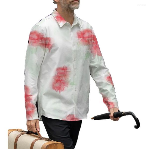 Erkekler Sıradan Gömlekler Erkek Partisi Tişörtlü Gömlek Uzun Kollu Düğme Aşağı Baskılı Tasarım Bant Yaka Polyester Kumaş Etiketi Boyutu M 2XL