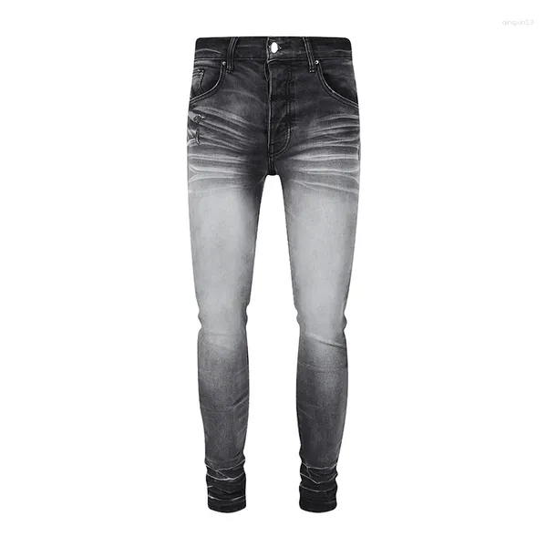 Jeans da uomo 2024 Moda casual Grigio Classico Lavaggio ad acqua e sbiancamento Skinny invecchiato High Street per uomo