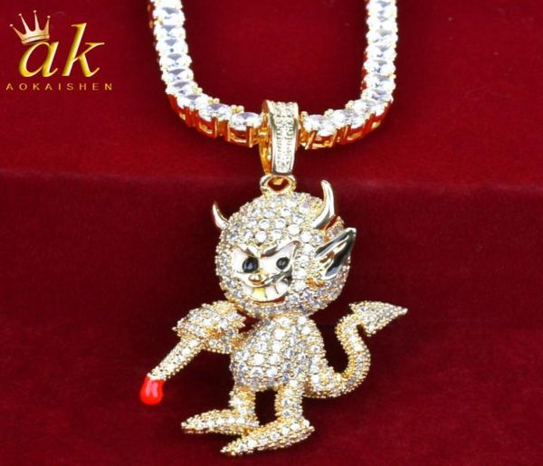 IcedOut Demon Monkey Pingente Colar Cor Dourada Bling Cubic Zircon Material Cobre Mulheres Homens Encantos Hip Hop Rock Jóias Com Te7147337