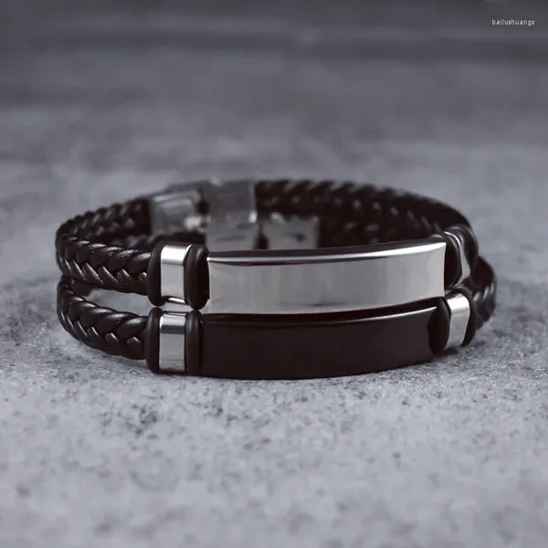 Charm Armbänder 2024 Männer Leder Geflochtenes Seil Armreif Schwarz Farbe Vintage Edelstahl Punk Unisex Schmuck Armband Geschenke