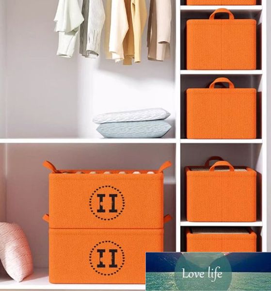 Cestino portaoggetti arancione per tutto-abbinamento, cotone, lino, Eva, piega addensata, guardaroba, cesto portaoggetti, calzini, vestiti, scatola portaoggetti per articoli vari