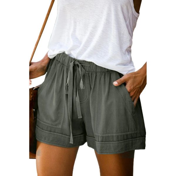 12 farben Sommer Elastische Taille Lose Beiläufige Frauen Kurze Sets Hosen Einfache Kordelzug Taschen Homewear Shorts Frauen Damen