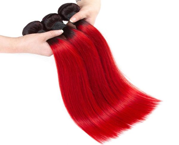 Tessuto per capelli umani lisci bicolore 1BRed 34 pacchi Intero colorato brasiliano Ombre Rosso estensioni dei capelli umani vergini Offerte7428245