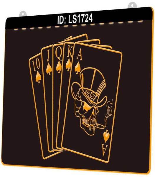 LS1724 Royal Flush Casino Poker Игровая комната Световая вывеска Светодиодная 3D гравировка Вся розничная торговля5341115