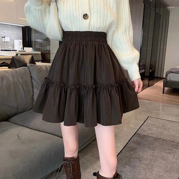 Saias mini mulheres sexy est chique cintura alta elástica meninas vestido de baile preto simples na moda ulzzang casual plissado streetwear