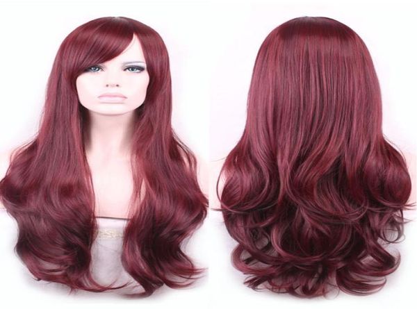 WoodFestival lolita wave parrucca resistente al calore capelli sintetici frangia parrucche bordeaux naturali per donne afroamericane2963631