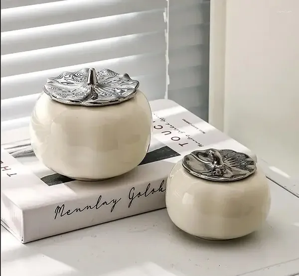 Garrafas de armazenamento criativo caqui jar branco cerâmica doces selo chá estilo moderno casa cozinha decoração recipiente