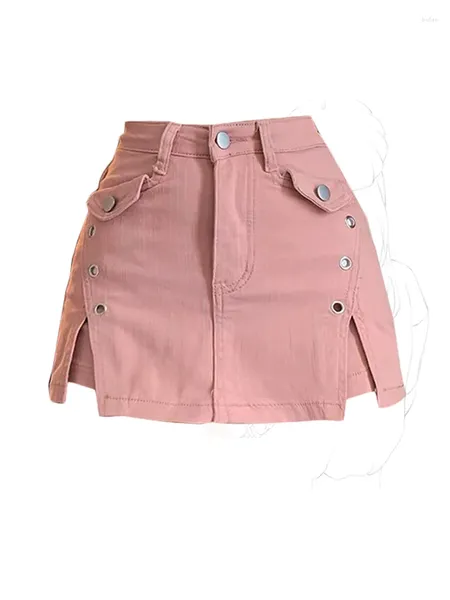 Röcke Frauen Rosa Denim Rock Hohe Taille A-line Streetwear Vintage Mini Mädchen Nette Harajuku Y2k Kawaii Sommer 2024 Kleidung