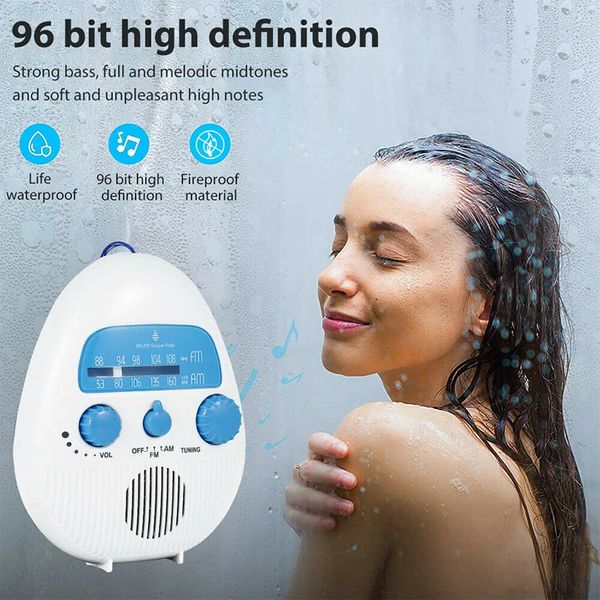 Портативное водонепроницаемое радио для душа, подвесное музыкальное радио для ванной комнаты, многодиапазонный FM/AM, мощные колонки, радиоуправление 240102