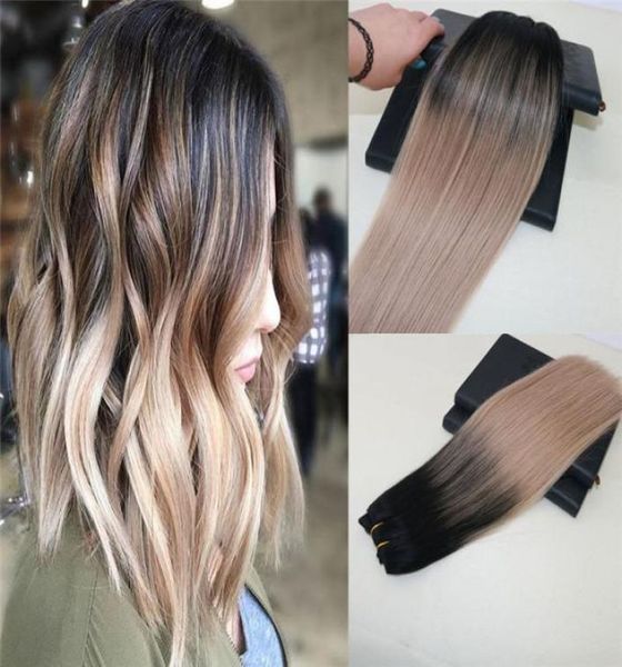 8A Grau Remy Extensões de Cabelo Humano Brasileiro Cor Balayage 1B desbotando para 18 Omber Cabelo Weave Reta Virgem Cabelo Não Processado W5754560