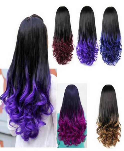 FZP 5 Farben Damenmode Ombre Perücke Haar Herbst Dip Dye Halbe Perücke Neue flauschige Haarperücke Farbverlauf 34 Half Cap Langes lockiges Haar W2324175