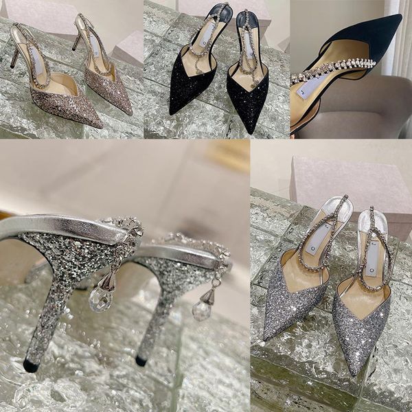 Scarpe firmate di cristallo 8,5 cm Strass Scarpe da donna di lusso Sandali eleganti Scarpe con tacco alto Primavera Estate Scarpe trasparenti Tacchi alti Party Prom Design di alta qualità