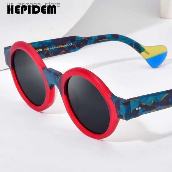 Óculos de sol HEPIDEM Matte Acetato Polarizado Óculos de Sol UV400 Homens Novo Design Retro Grande Círculo Redondo Óculos de Sol de Perna Larga Mulheres Shades H9271T Q240102