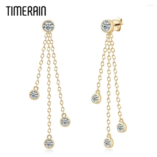 Dangle Küpeler Timerain 3mm 4mm Full Moissanit Uzun Püskül Küpe Kadınlar için 925 Gümüş Trendi Kulak Teli Kızlar Güzel Takı