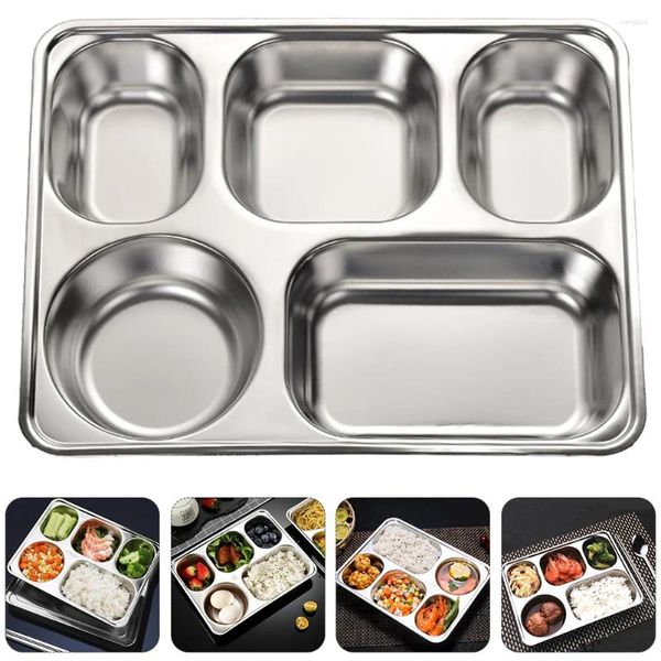 Geschirr-Sets, Fachteller, rechteckig, Edelstahl, geteiltes Serviertablett, Mittagessen, Metall