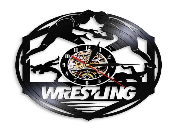 Wrestling Record Orologio da parete Wrestle Sign Sport PALESTRA Decor Orologi Orologio Palestra Design moderno Movimento al quarzo silenzioso X07263916440