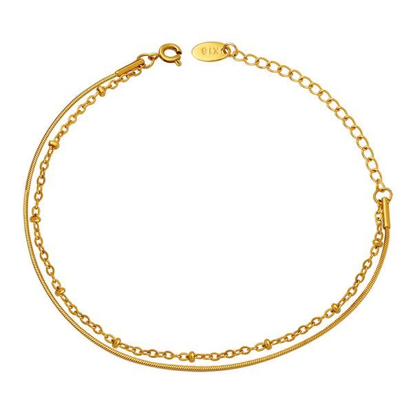 Damen-Goldarmband, Edelstahl plattiert, 18 Karat Gold, doppellagig, Schlangenknochenkette, Modeschmuck, Geschenk
