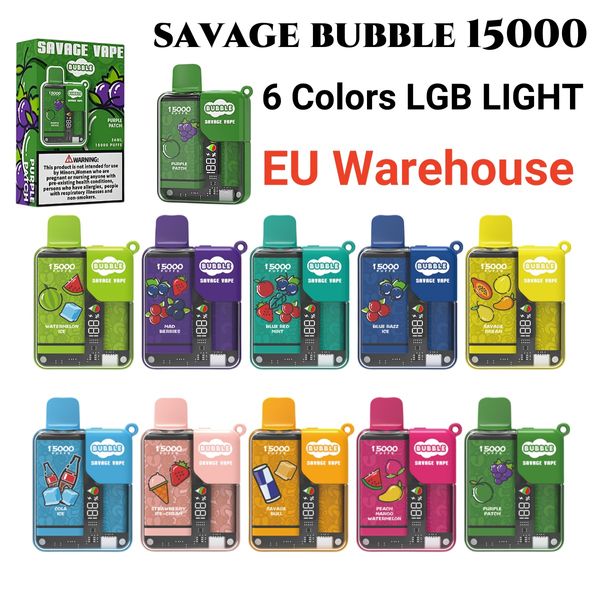 Autentico Savage Bubble puff 15000 vape desechable Magazzino UE in stock 28ml Juice Flavor Mesh Coil Child Lock Smart Display vs vape 12000 bang box 12000