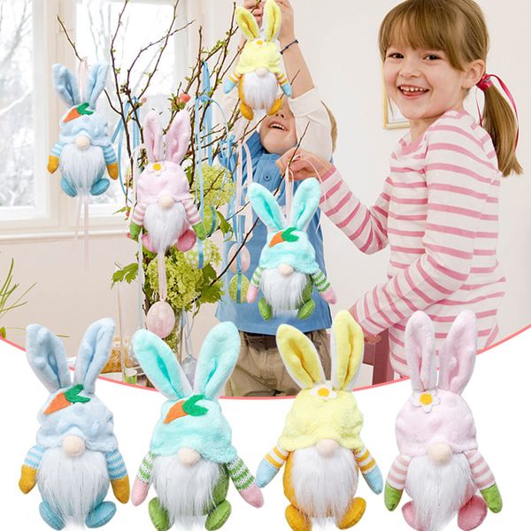 Gnomo di coniglio pasquale, bambola di peluche, simpatico orecchio di coniglietto, bambole di peluche nane, ornamenti, regalo di Pasqua perfetto per i bambini, decorazioni per la casa, feste