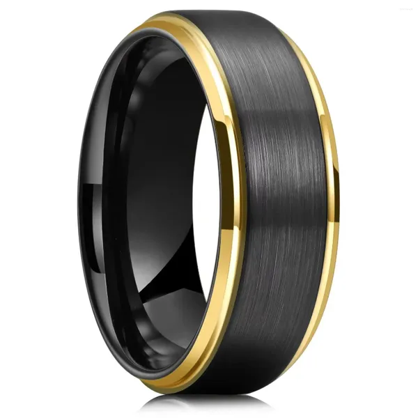 Anelli a grappolo Moda 8 mm Acciaio inossidabile al titanio spazzolato nero per uomo Donna Gioielli per festa di nozze color oro rosa