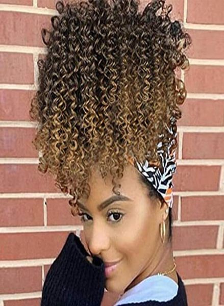 Rabo de cavalo afro com cordão para mulheres negras, extensão de rabo de cavalo afro, rabo de cavalo encaracolado, pedaço de cabelo ombre loiro 5316443