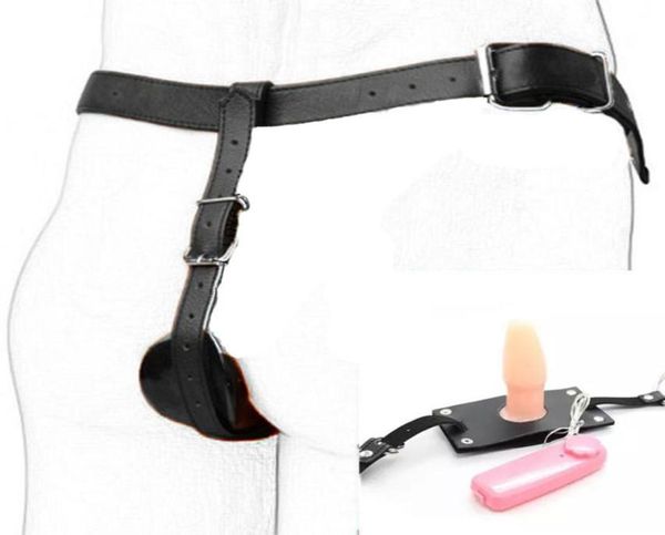 camaTech PU-Leder Vibrierender Butt Plug Harness Keuschheitsgürtel Gerät mit Vibrator Anal Plug Tanga Höschen für Männer Sexspielzeug Y9806896