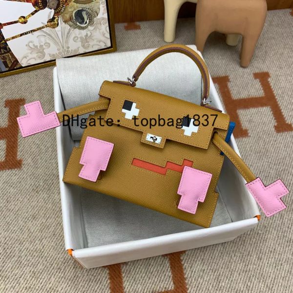 Total Handmade Tote Bolsas Mini Boneca Sacos 18cm Ouro e Rosa Especialmente Personalizado Luxo Designer Bolsa Sacos de Ombro Sacos de Qualidade Espelho 10A com Caixa