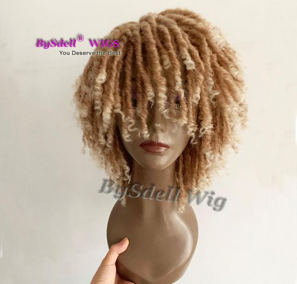 Short Faxlock Marley Braid Soft Perm Dread Lock trança peruca luz afro trança perucas de cabelo sintético para mulheres negras 8724866