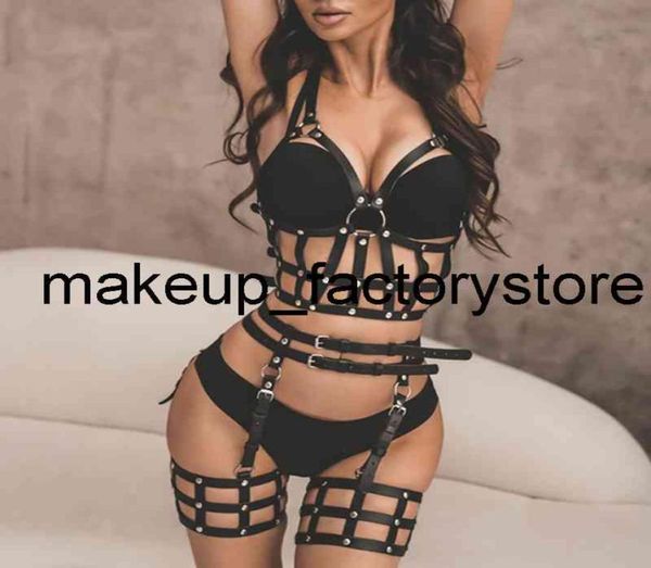 Massaggio Corpo Bondage Pu Imbracatura in pelle Giocattoli Lingerie erotica Set completo Donna Reggicalze Set di lingerie Maschera Imbracatura Reggiseno Goth Acces9050401