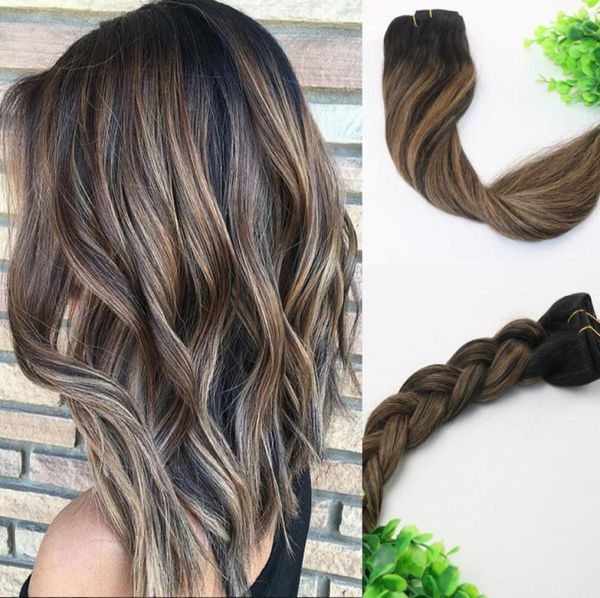 8A 7 pezzi 120 grammi clip nelle estensioni dei capelli umani Balayage Ombre marrone scuro evidenzia capelli umani brasiliani di Remy estremità spessa8001928