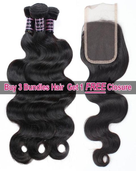 IShable Buy 3 PCS Wefts Получите одну часть закрытия Mink Brazillian Body Wave Peruvian Cumm Paclessciets Weave для женщин A771416829315